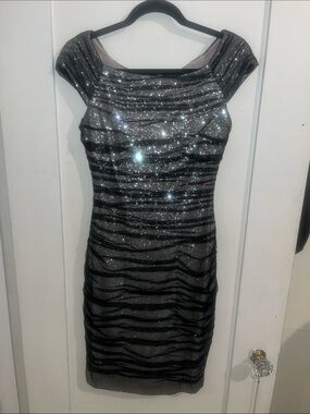 Ralph Lauren Black and Silver Sequin Cap-Sleeve Midi Dress